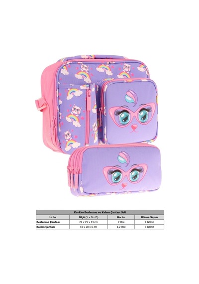 Kaukko Kids Kız Çocuk Lila Pembe Kedi Baskılı Üç Bölmeli Thermo Beslenme Çantası Ve Kalemlik Seti L7236+l8236 Mor - Açık Pembe Kaukko Kids Kız Çocuk Lila Pembe Kedi Baskılı Üç Bölmeli Thermo Beslenme Çantası Ve Kalemlik Seti L7236+l8236 Mor - Açık Pembe