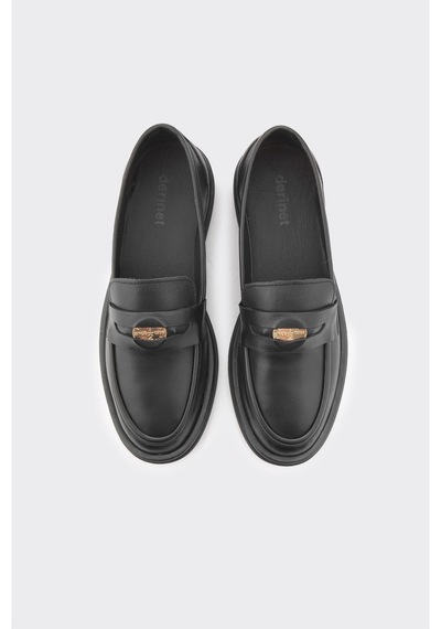 Derinet Tokalı Kadın Loafer Siyah Siyah
