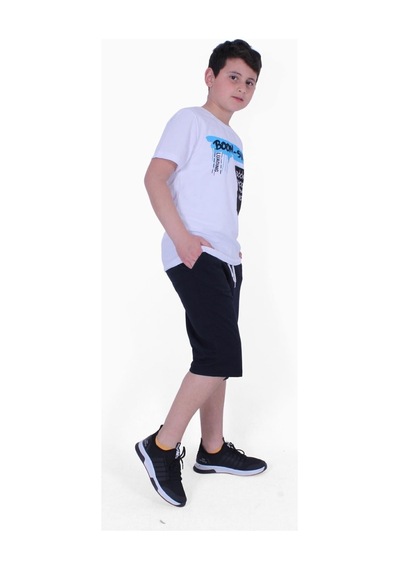 Fyk Kids Yazı Baskılı Erkek Çocuk Alt Üst Kapri Takım Beyaz