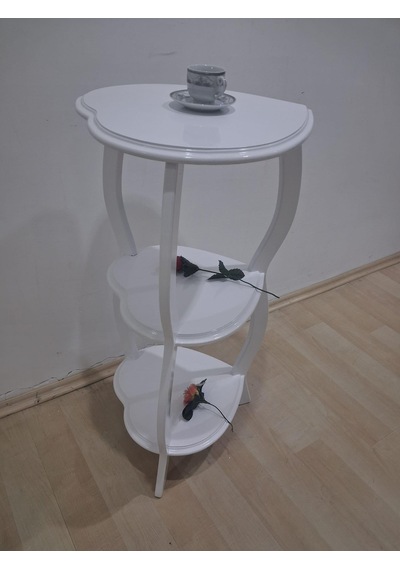 Çiçeklik Fiskos 90679 Çiçeklik Kalpli Model Mdf Parlak Ahşap Ayak Parlak Beyaz