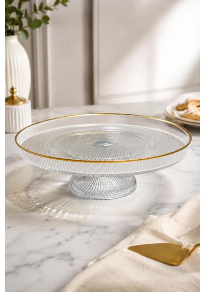 Tuana Pasta Kek Tabağı Tatlı Seti Standlı Gold
