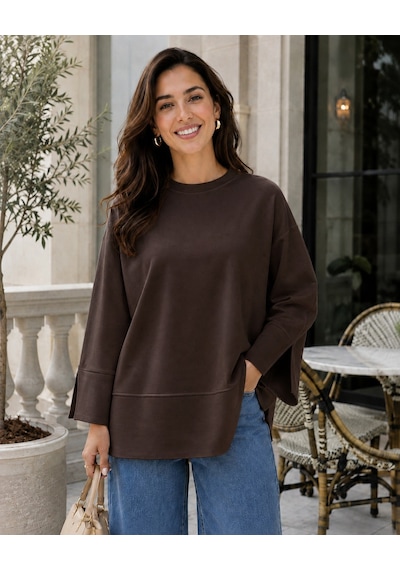 Unika Boutique Kadın Oversize Yırtmaçlı Uzun Kollu Salaş Bluz kahverengi