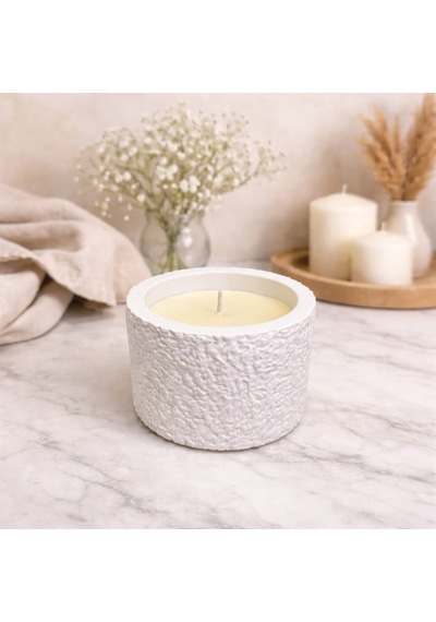 Glaze Mud Kapaklı Dokulu Silindir Mum Beyaz Dekoratif Tek Fitilli Mum