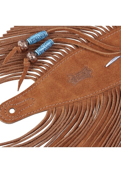 Levy's Leathers 2.5 "kızılderili İlham Veren Tüy Ve Saçak Tasarımlı Süet Gitar Kayışı Bal Kahverengi Renk Ms17aıf-004