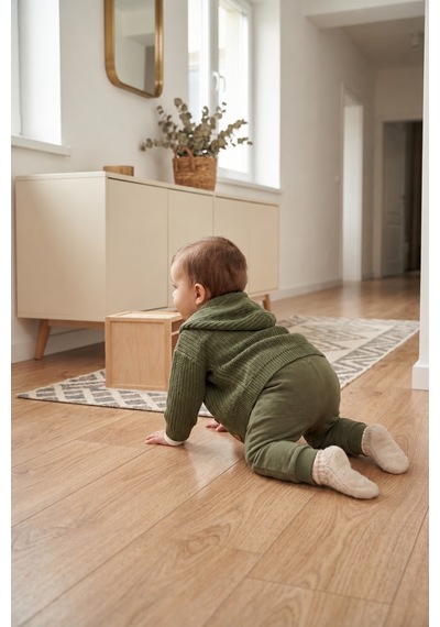 Ahengim Erkek Bebek 3 Parça Kapüşonlu Örgü Hırka Tişört Ve Pantolon Takım Ak50749 Yeşil