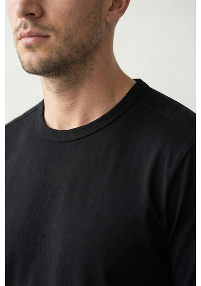 Elemge Pamuk Erkek Süprem Basic T-shirt Compact Penye Tok Kumaş Uzun Kollu Siyah Sporcu Tişört Body 2XL