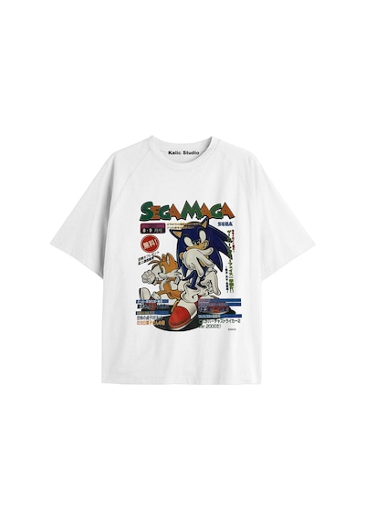 Kalic Studio Unisex Bay Sonic Desenli Beyaz Yazlık T-shirt Beyaz-176