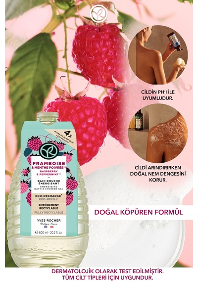Yves Rocher Eko Refill Yedek Duş Jeli-nemlendirici Enerjik Frambuaz Nane- Sls,sles İçermez,vegan- 600ml Diğer