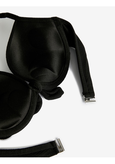 Koton Push Up Bikini Üstü Dokulu Bağlama Detaylı Balenli Siyah 4sak10065mm Siyah