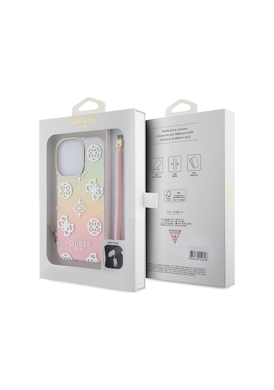 Apple Uyumlu iPhone 15 Pro Kılıf Guess Lisanslı Yazı Logolu Askı İpli Holografik Glitter Peony