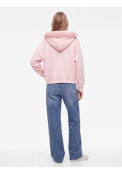 Koton Şardonlu Cepli Rahat Kalıp Uzun Kollu Fermuarlı Suni Kürk Kapüşonlu Sweatshirt Pembe 7wal10302ık Gülkurusu