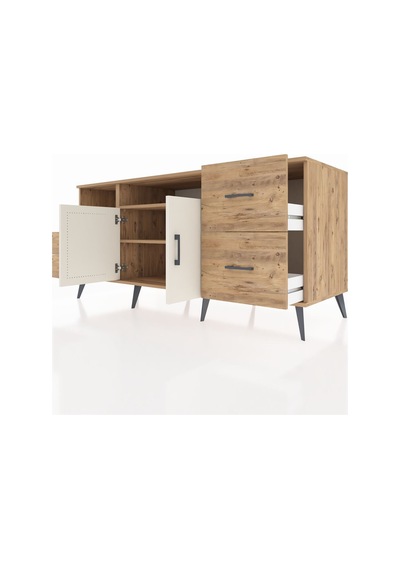 Kronos Konsol 3 Raflı 4 Çekmeceli 2 Kapaklı 176x59x83 Çam-aytaşı/çam Aytaşı/çam