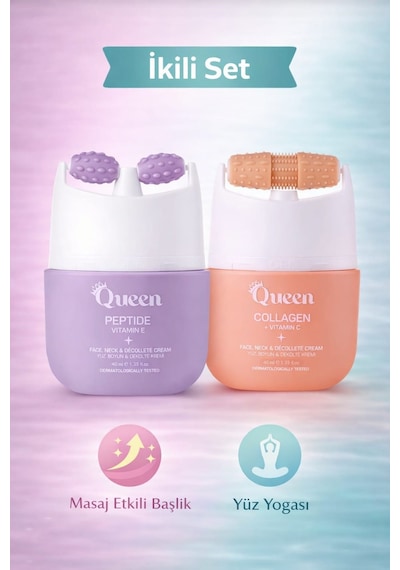 İkili Cilt Bakım Seti Collagen + Vitamin C & Peptide Vitamin E Krem Yüz, Boyun, Dekolte Sıkılaştırıcı Bakım