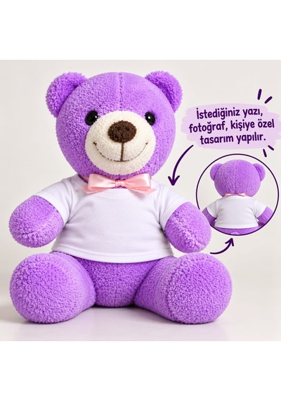 Mor Ayıcık 20 Cm Kişiye Özel Peluş Oyuncak İsimli Ve Özel Tasarım