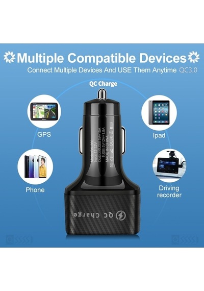 Createtech Usb Siyah Şarj Qc3.0 Işıldayan Cihazı Bk-360 Arada Araç 6'sı 3.1a 1 + Zj