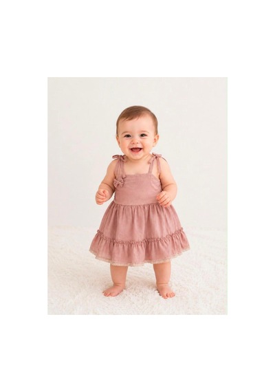 Hayy Baby Kids Wear Pudra Askılı Dantel Detaylı Elbise Pudra Pembe