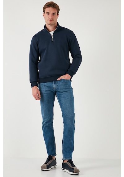 Buratti Pamuklu Regular Fit Yarım Fermuarlı Dik Yaka Erkek Sweat 59052592 Koyu Lacivert