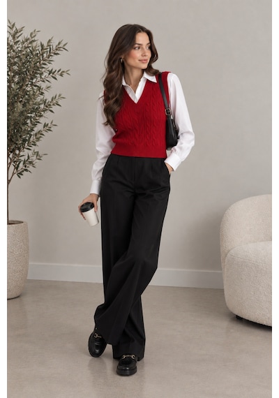 Youknitwear You Cameron %100 Pamuk V Yaka Kadın Süveter Kırmızı