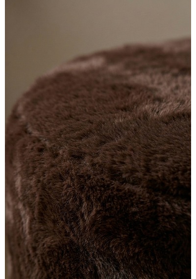 Peluş Puf Ø33x44 Cm Silindir Tabure Makyaj Masası Pufu Kürk Görünümlü Kahverengi