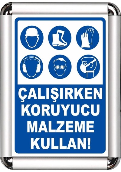 Koruyucu Malzeme Kullan A3 Cerceveli Uyarı Ve Yönlendirme Levhası
