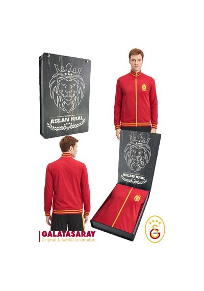 Galatasaray Orijinal Lisanslı Dik Yaka Fermuarlı Erkek Sweat Hediyelik Ahşap Kutulu 094 Kırmızı