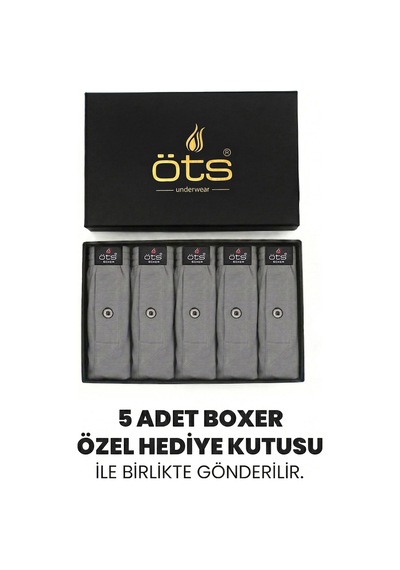 Öts Premium 5'li Erkek Boxer Düğmeli, Süprem - Hediye Kutulu, %100 Pamuk, Gri