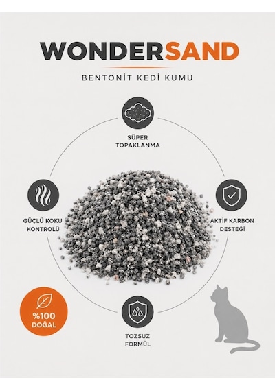 Wondersand Aktif Karbon Süper Premium Bentonit Kedi Kumu 2 x 10 L
