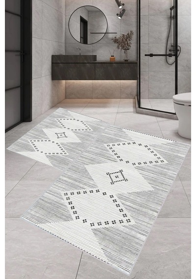 Eliana Home Dijital Baskı 2'li Banyo Paspas Takımı Lna5-0406 100x60 Ve 60x50 Cm Gri