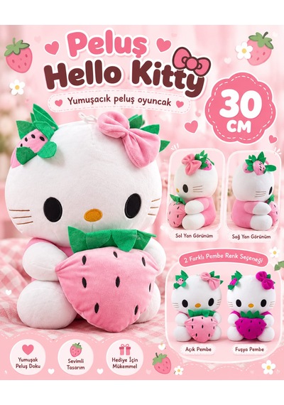 Oyuncak Hello Kitty Peluş Orta Boy Yumuşak Sevimli Hediyelik Oyun Arkadaşı 30 Cm Pembe