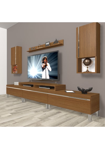 Decoraktiv Ekoflex 270ta Mdf Krom Ayaklı Tv Ünitesi Tv Sehpası Ceviz