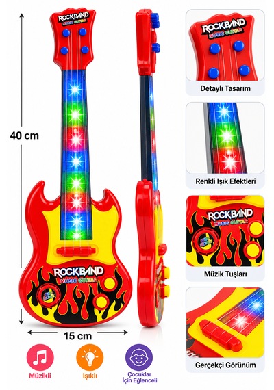 Sarı Kırmız Müzikli Oyuncak Gitar Sarı Kırmızı