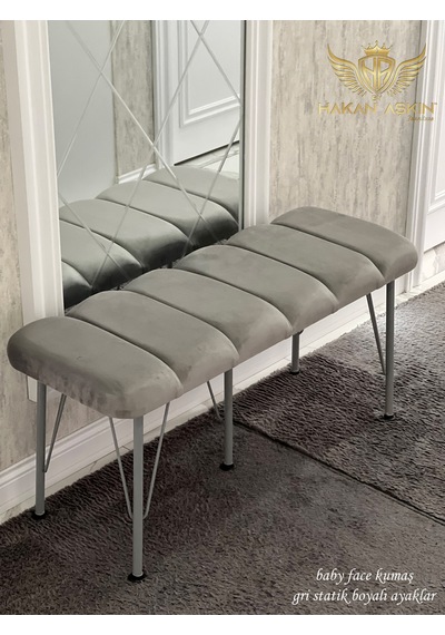 By Hakan Aşkın Gri Metal Ayaklı Line Style 2024 Babyface Puf & Bench Açık Gri Gri Ayaklı Açık Gri Baby Face