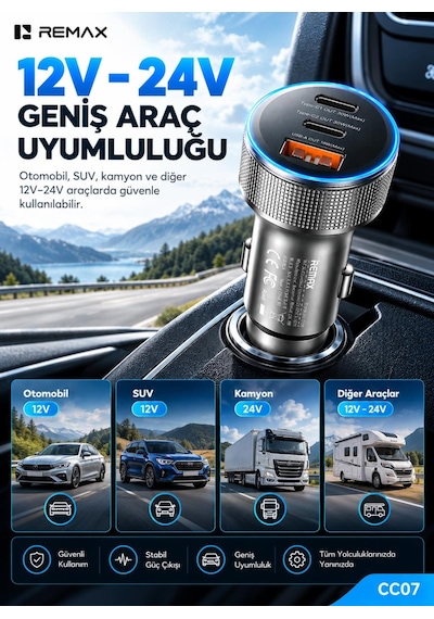 60w Işıklı Alüminyum Alaşımlı Araç Şarj Cihazı Güm