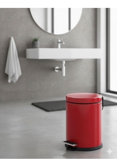 Vinoks Premium Serisi 12 Litre Hacimli Paslanmaz Banyo-mutfak Pedallı Çöp Kovası Kırmızı, 12l Kırmızı