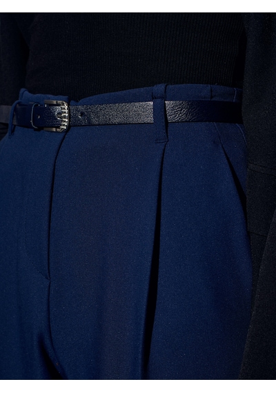 Dilvin 72205 Kemerli Kısa Paça Kumaş Pantolon-indigo Indigo