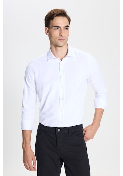 George Henry Pamuklu Oxford Slim Fit Dar Kesim Klasik Yaka Armürlü Gömlek Beyaz