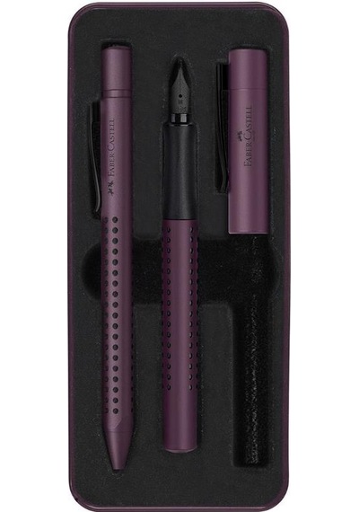 Faber Castell Grip Edition Dolma Kalem-tükenmez Kalem Matal Kutu Hediye Seti Berry Çok Renkli