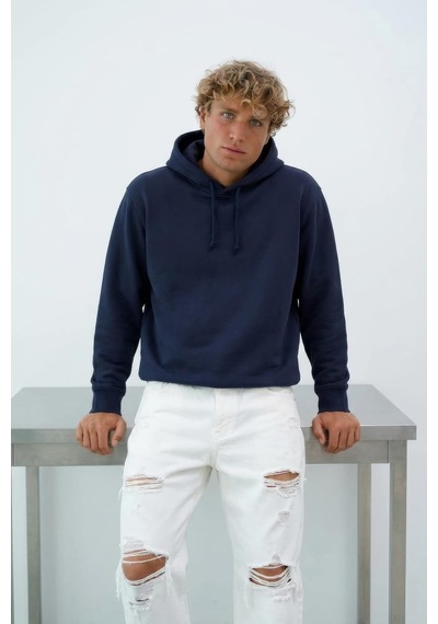 Markapia Erkek Kapüşonlu İçi Polarlı Sweatshirt Lacivert