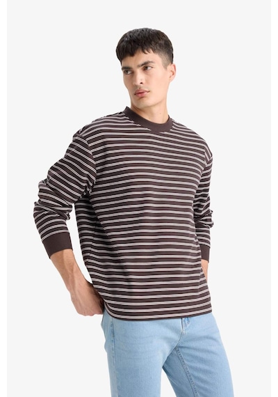 Defacto Relax Fit Bisiklet Yaka Çizgili Sweatshirt E9408ax25aubn339 Kahve