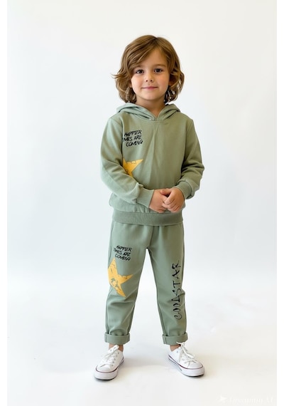 Miababy Cool Star Baskılı 2 Li Takım Haki
