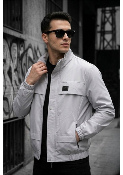 Oksit Trend Style Slim Fit Suya Dayanıklı Erkek Mevsimlik Ceket - Fermuarlı Ve Cepli Gri
