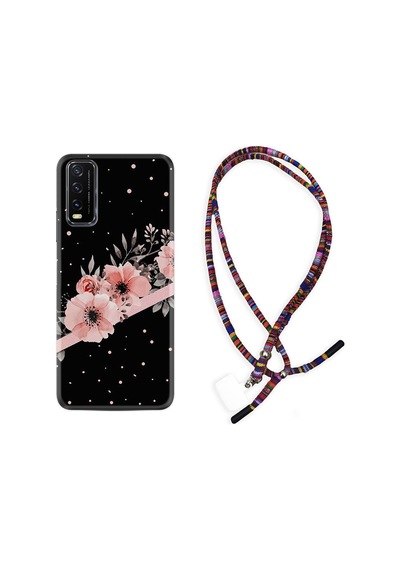 Vivo Y20S Kılıf Rasta Boyun Askılı Flowers Dots 1423
