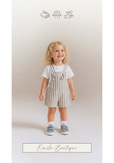 Emila Kids 1-4 Yaş Çocuk Çizgili Ham Kot Şort - Salopet Kahverengi