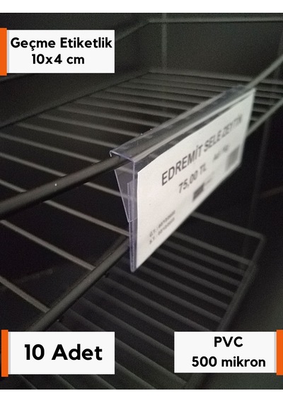 10 Adet Pvc Etiketlik 10x4 Cm Tele Geçebilir Cama Geçebilir Geçme