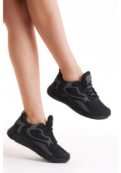 Tonny Black Rahat Kalıp Yüksek Taban Bağcıklı Unisex Siyah Spor Ayakkabı V2901-0 Siyah