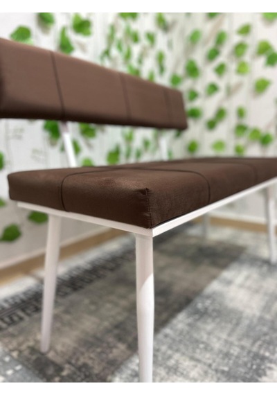Özcan Metal Beyaz Metal Ayaklı Sırtlı Siyah Mutfak Salon Antre Yatak Odası Puf Bank Oturak Bench Kahverengi