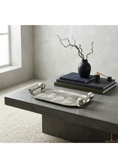 Mushroom Sılver Dekoratif Tepsi 38x17x6