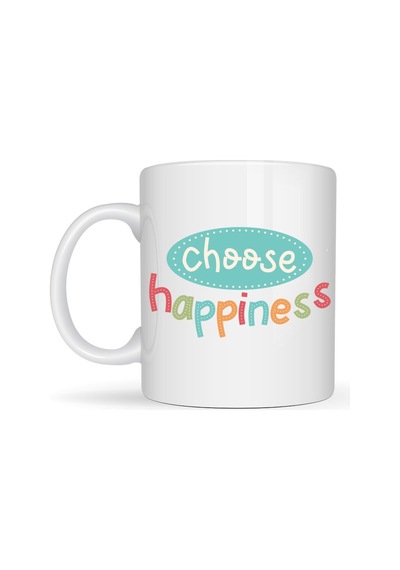 Choose Happiness "mutluluğu Seç" Yazılı Porselen Kupa Model 156 Motivasyon Kupası Renkli Tasarım