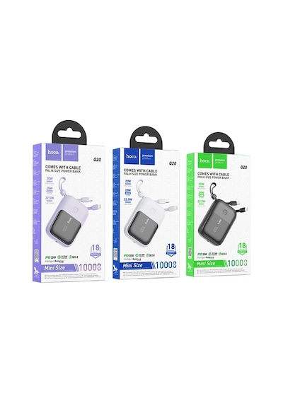 Hoco Q20 Fountain 10000mah 22.5w+pd20w Dijital Göstergeli Kablolu Powerbank Mor Mor