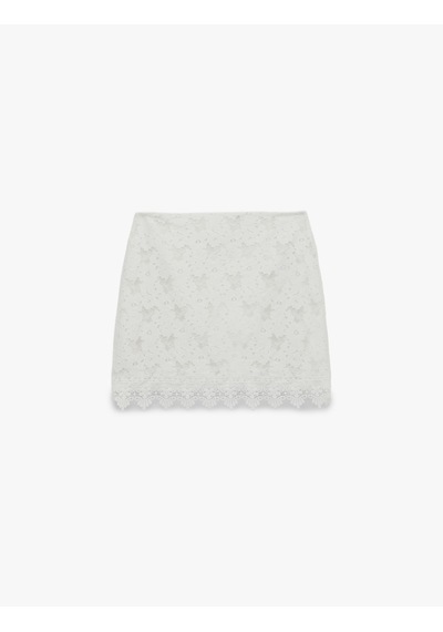 Koton Koton X Melis Ağazat - Slim Fit Mikro Mini Dantel Etek Kırık Beyaz 6sak10335ek